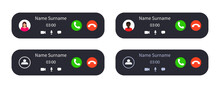 Call Interface. Incoming Or Decline Call. Mockup Interface For Phone Screen. Ui With Button, Video, Avatar And Chat. App For Smartphone Isolated On White Background. Vector