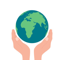 save the earth concept. happy earth day. hands holding planet. eco care for world, globe. protect of