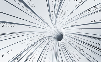 Poster - Protected data. Vortex data flow technology. Cyberpunk funnel 3D illustration. Information flow in abstract cyberspace. Big data and cybersecurity
