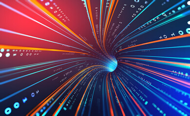 Fototapete - High-speed data flow, information processing. Big data analytics. Inside the internet cable. Digital funnel of encoded data. Cyberspace gate 3D illustration