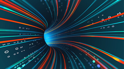 Fototapete - High-speed data flow, information processing. Big data analytics. Inside the internet cable. Digital funnel of encoded data. Cyberspace gate 3D illustration