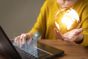 Poster - Businessman analyzing financial data trading forex, stock market investing, funds and digital assets, business finance technology and stock market stock market ideas.
