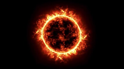 Wall Mural - 4k resolution, full sun surface loop view with solar flares on a black background and copy space on 
