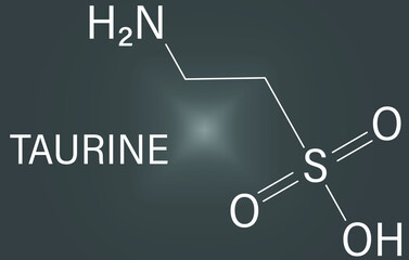 Sticker - Taurine or 2-aminoethanesulfonic acid molecule. Common ingredient of energy drinks and nutritional supplements. Skeletal formula.