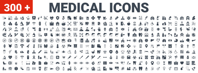 Medical Vector Icons Set. Glyph Icons, Sign and Symbols in Solid Design. Medicine, Health Care and Coronavirus COVID 19 pandemic. Mobile Concepts and Web Apps. Modern Infographic Logo and Pictogram