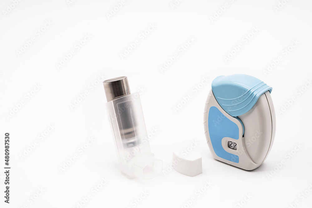 Different asthma inhalers. Aerosol for inhalation, treatment of ...