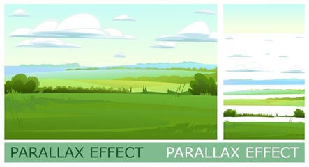 Wall Mural - countryside landscape with vegetable gardens and pastures. solid layers for folding the picture with