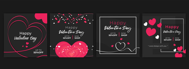 valentine day promotional discount sale, business offer social media post, banner, flyer & cards tem