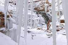 Icicles And Iced Over Waterfall