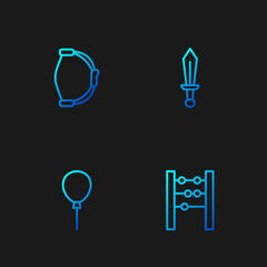 Poster - Set line Abacus, Balloons with ribbon, Bow toy and Sword. Gradient color icons. Vector