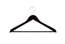 Empty Black Hanger Isolated On A White Background. Potential Copy Space Above And Inside Clothes Hangers. Coat Hanger Close Up.