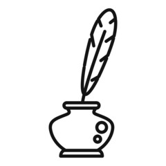 Poster - Ink feather pot icon outline vector. Pen paper