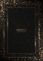 Wall Mural - vector shiny black festive background with a golden glitter, sparkles, outline frame and copy space.