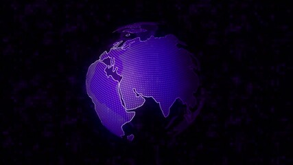 Poster - Stylized Earth rotating on a black background, seamless loop. Motion. Hologram of the transparent planet spinning in outer space.