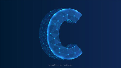 Poster - letter c low poly design, alphabet abstract geometric image, font wireframe mesh polygonal vector il