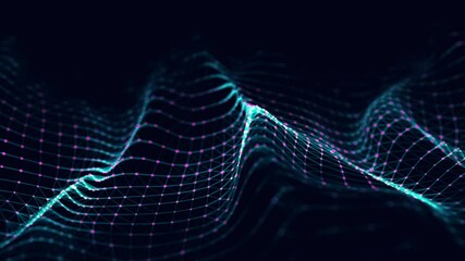 Poster - Dynamic wave of color particles. Abstract futuristic background. Big data visualization. 3D rendering.