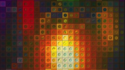 Poster - Animation background with glowing mosaic tiles. Motion. Moving dance floor with transforming squares and circles with shining light, seamless loop.