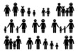 © Cherstva - Stick figure people generation family vector icon illustration set. Stickman parents, kids, grandparents aging process silhouette pictogram on white background