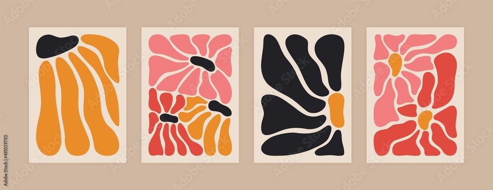 Abstract floral posters. Trendy hand drawn flowers infantile style ...