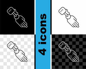 Sticker - Set line Prosthesis hand icon isolated on black and white, transparent background. Futuristic concept of bionic arm, robotic mechanical hand. Vector