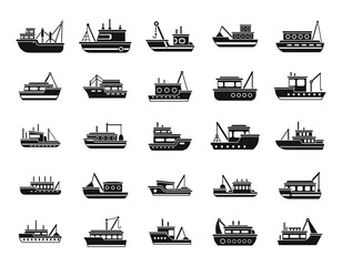 Poster - Fishing boat icons set simple vector. Cargo marine