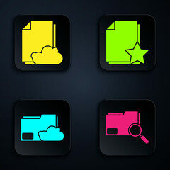 Poster - Set Search concept with folder, Cloud storage text document, Cloud storage text document folder and Document with star. Black square button. Vector