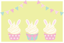 Vector Background With Easter Bunny Cupcakes For Banners, Cards, Flyers, Social Media Wallpapers, Etc.