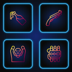 Canvas Print - Set line Dynamite and timer clock, Thief surrendering hands up, Cocktail molotov and Police shotgun. Gradient color icons. Vector