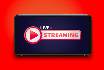 Aufkleber - Vector illustration live streaming concept button on smartphone screen for online broadcast, streaming service
