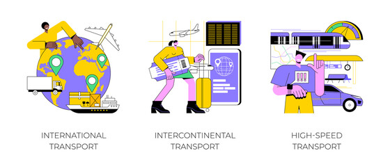 Poster - modern transportation abstract concept vector illustration set. international, intercontinental and 
