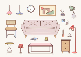 Wall Mural - Collection of living room interior furniture. flat design style vector illustration.