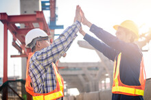 Team Engineer Construction Congratulation Building Big Project, Engineer Teamwork Success