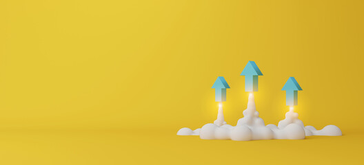 three arrows soaring on yellow background. business development to success and growing growth concep