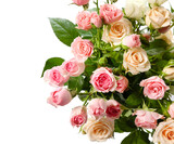Fototapeta  - Bouquet of beautiful fresh roses on white background