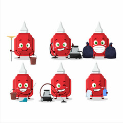 Wall Mural - Cleaning service red correction pen cute cartoon character using mop