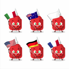 Wall Mural - Red correction pen cartoon character bring the flags of various countries