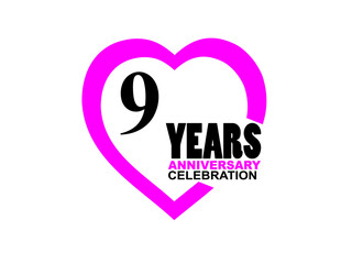 Wall Mural - 9 Anniversary celebration simple logo with heart design