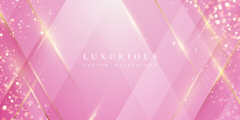 Wall Mural - Luxurious modern pink background with shiny gold lines and blank space for promotional text.