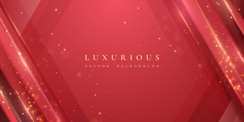 Poster - luxurious modern red background with shiny gold lines and blank space for promotional text.