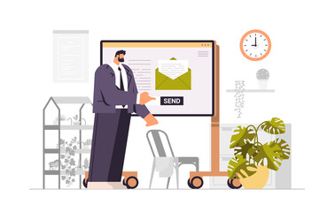 Poster - businessman sending or receiving letters email inbox message notification new unread mail business communication
