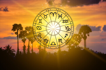 Zodiac signs inside of horoscope circle astrology and horoscopes concept