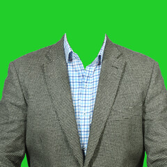 Wall Mural - A grey men's suit with a blue plaid shirt.