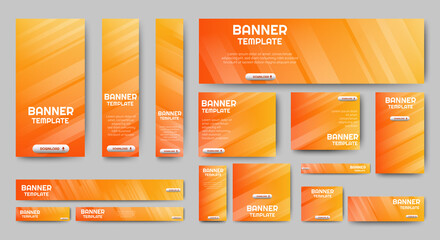 Sticker - Modern Orange banner design web template Set, Horizontal header web banner. Gradient yellow cover header background for website design, Social Media Cover ads banner, flyer, invitation card
