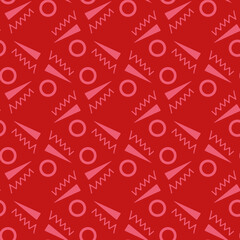 Poster - Red, pink ornament with dots and triangles vector seamless repeat pattern print background