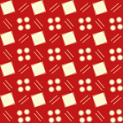 Poster - Red, white and light pink ornament with squares, dots and stripes vector seamless repeat pattern print background