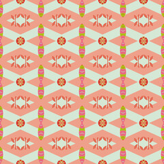 Poster - Abstract mint green and orange vector ornament seamless repeat pattern print background