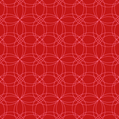 Poster - Pink thin circles on red background vector seamless repeat pattern print