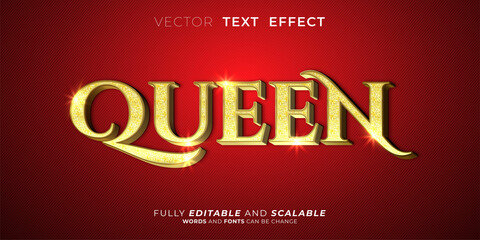 Wall Mural - Editable text effect Queen 3d style illustrations with gold glitter on the letter