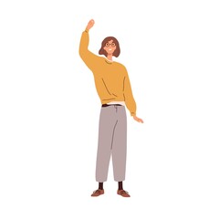 Wall Mural - happy excited woman rejoicing. cheerful joyful person celebrates success and victory, raising fist u