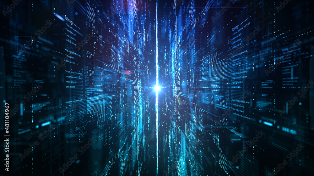 Digital cyberspace futuristic, Digital data matrix flowing and lighting ...